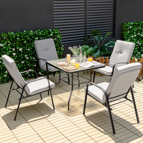 Gymax Set of 4 Patio Dining Chairs High-Back Cushions Space Saving