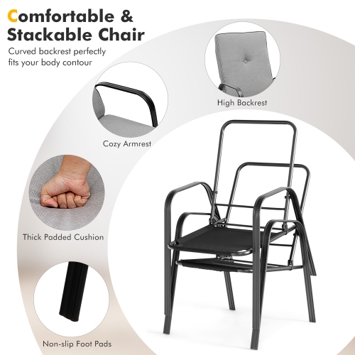 Gymax Set of 4 Patio Dining Chairs High-Back Cushions Space Saving