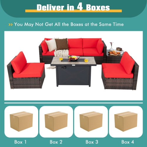 Gymax 7PCS Patio Rattan Furniture Set Fire Pit Table Cover Cushion