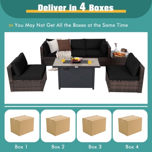 Gymax 7PCS Patio Rattan Furniture Set Fire Pit Table Cover Cushion