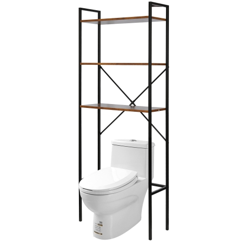 SORTWISE  3-Tier Metal Shelving Unit Storage Shelf With Wood Board, 64.5" High Bathroom Space Saver Over The Toilet Storage Rack