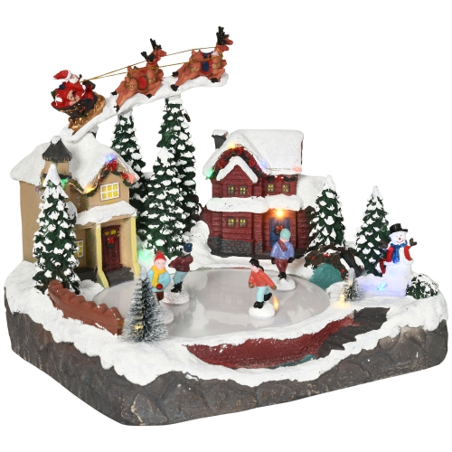 HOMCOM  Christmas Village, Santa And Deer Skating Pond Animated Winter Wonderland Set With Multicolored Led Light, Plug-In Christmas Decoration