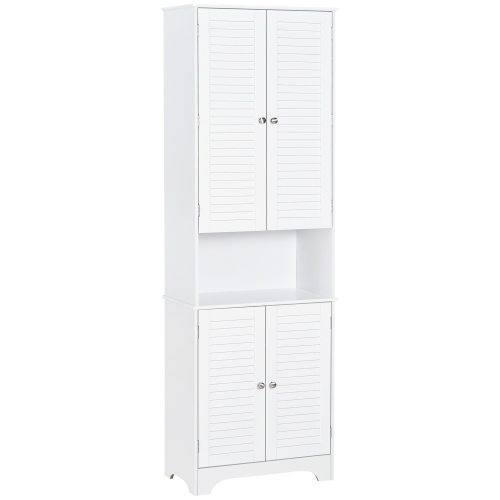 HOMCOM Tall Bathroom Storage Cabinet, Slim Bathroom Cabinet with 4 Shutter Doors and Adjustable Shelves, Toilet Vanity Cabinet, Narrow Organizer,