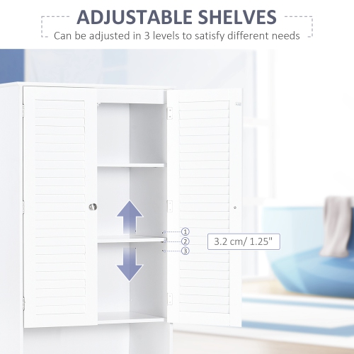 HOMCOM Tall Bathroom Storage Cabinet, Slim Bathroom Cabinet with 4 Shutter Doors and Adjustable Shelves, Toilet Vanity Cabinet, Narrow Organizer,