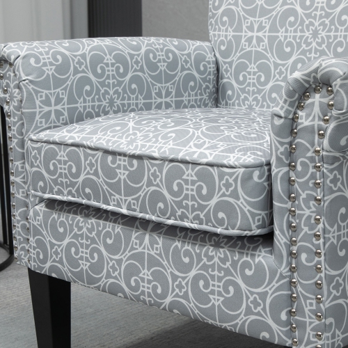 HOMCOM Modern Accent Chair, Upholstered Linen Fabric Armchair with Rolled Armrest, Wingback Chair with Rubber Wood Legs, Nailhead Trim and Thick