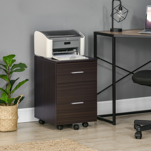 Vinsetto Vertical Filing Cabinet with Wheels, 2-Drawer Mobile File Cabinet, Office Storage Cabinet for Letter or A4 File, Study Home Office, Brown