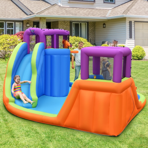 Topbuy Inflatable Water Park Double Water Slide Blow Up Bouncer with Climbing Wall