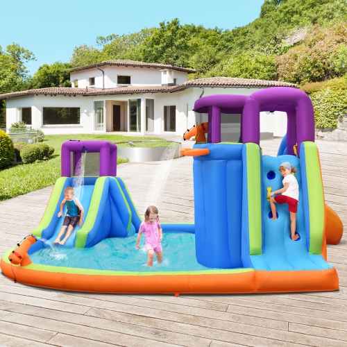 Topbuy Inflatable Water Park Double Water Slide Blow Up Bouncer with Climbing Wall