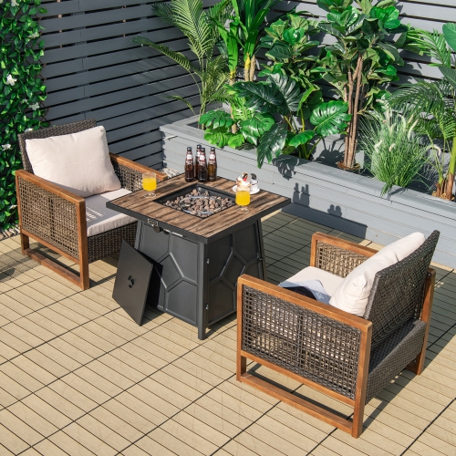 Patiojoy Outdoor Propane Fire Pit Table 28" Square Gas Fire Table with Removable Lid Lava Stone