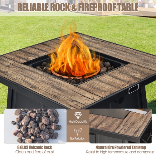 Patiojoy Outdoor Propane Fire Pit Table 28" Square Gas Fire Table with Removable Lid Lava Stone