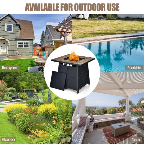 Patiojoy Outdoor Propane Fire Pit Table 28" Square Gas Fire Table with Removable Lid Lava Stone