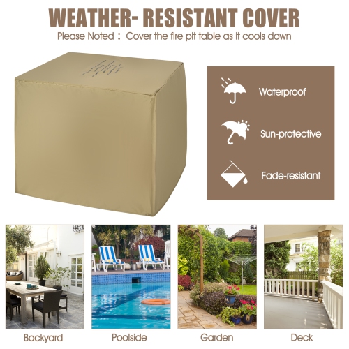 Patiojoy Outdoor Propane Fire Pit Table 28" Square Gas Fire Table with Removable Lid Lava Stone