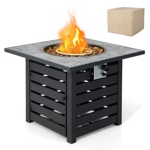 Patiojoy 32"Propane Fire Pit Table Square Tabletop Auto-Ignition W/ Rain Cover Lava Rocks