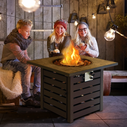 Patiojoy 32"Propane Fire Pit Table Square Tabletop Auto-Ignition W/ Rain Cover Lava Rocks