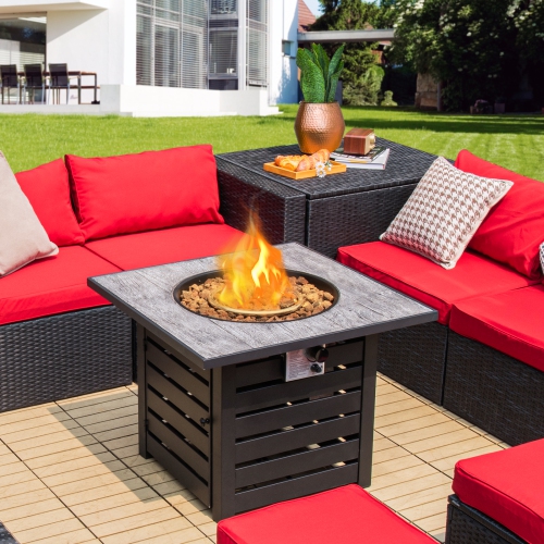 Patiojoy 32"Propane Fire Pit Table Square Tabletop Auto-Ignition W/ Rain Cover Lava Rocks