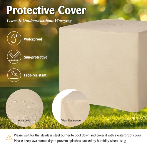Patiojoy 32"Propane Fire Pit Table Square Tabletop Auto-Ignition W/ Rain Cover Lava Rocks