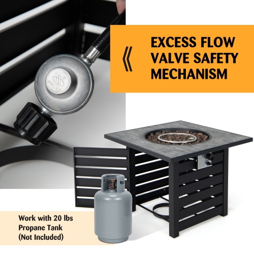 Patiojoy 32"Propane Fire Pit Table Square Tabletop Auto-Ignition W/ Rain Cover Lava Rocks