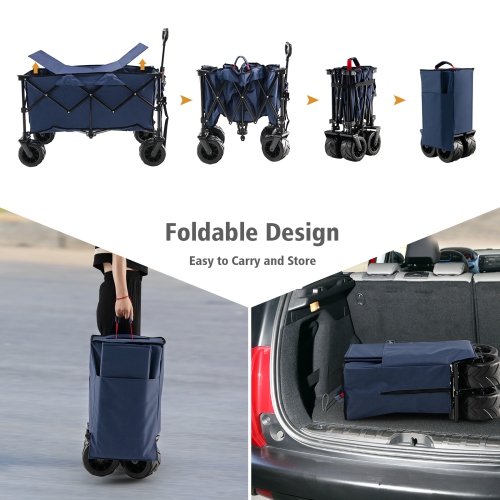 Topbuy Collapsible Folding Outdoor Utility Wagon with Cover Bag Outdoor Camping Garden Cart with Telescoping Handle Black/Blue