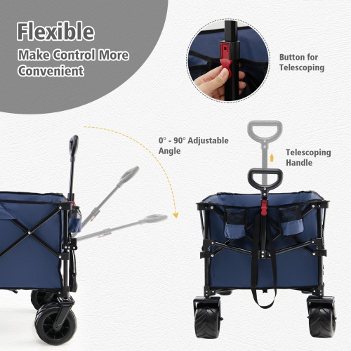 Topbuy Collapsible Folding Outdoor Utility Wagon with Cover Bag Outdoor Camping Garden Cart with Telescoping Handle Black/Blue