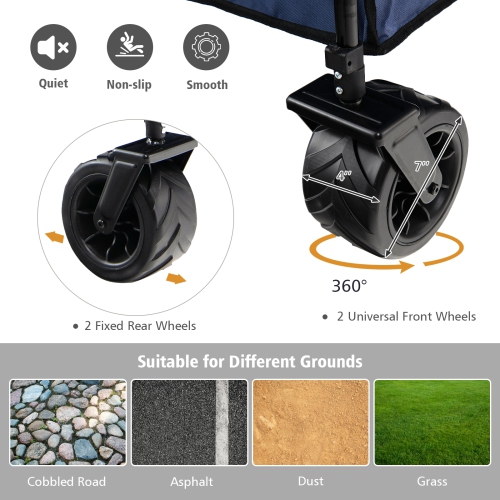 Topbuy Collapsible Folding Outdoor Utility Wagon with Cover Bag Outdoor Camping Garden Cart with Telescoping Handle Black/Blue