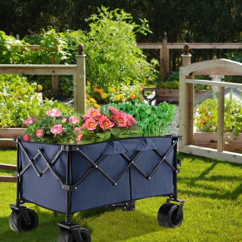 Topbuy Collapsible Folding Outdoor Utility Wagon with Cover Bag Outdoor Camping Garden Cart with Telescoping Handle Black/Blue
