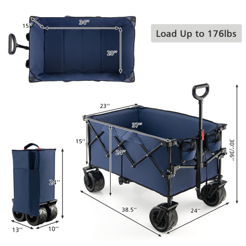 Topbuy Collapsible Folding Outdoor Utility Wagon with Cover Bag Outdoor Camping Garden Cart with Telescoping Handle Black/Blue