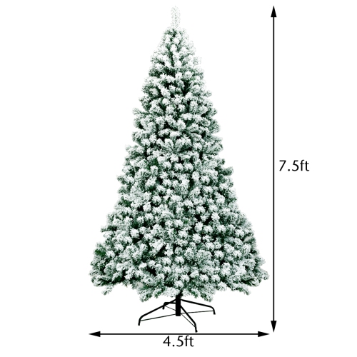 Topbuy 4.5FT/6FT/7.5FT Pre-lit Artificial Hinged Christmas Pine Tree Snow Flocked Decoration Tree