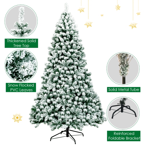 Topbuy 4.5FT/6FT/7.5FT Pre-lit Artificial Hinged Christmas Pine Tree Snow Flocked Decoration Tree