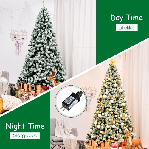 Topbuy 4.5FT/6FT/7.5FT Pre-lit Artificial Hinged Christmas Pine Tree Snow Flocked Decoration Tree