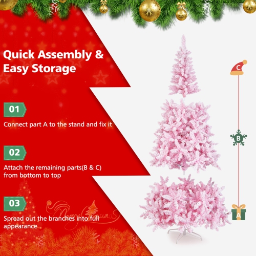 Topbuy 7.5FT Snow Flocked Pre-lit Christmas Tree, Artificial Snow Flocked Christmas Tree w/450 LED Lights for Festival & Party