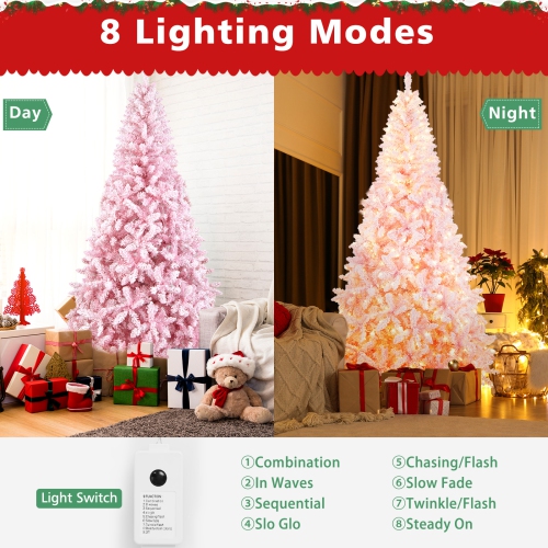 Topbuy 7.5FT Snow Flocked Pre-lit Christmas Tree, Artificial Snow Flocked Christmas Tree w/450 LED Lights for Festival & Party