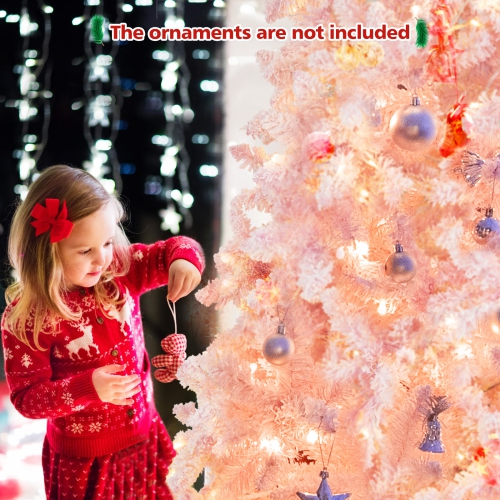 Topbuy 7.5FT Snow Flocked Pre-lit Christmas Tree, Artificial Snow Flocked Christmas Tree w/450 LED Lights for Festival & Party