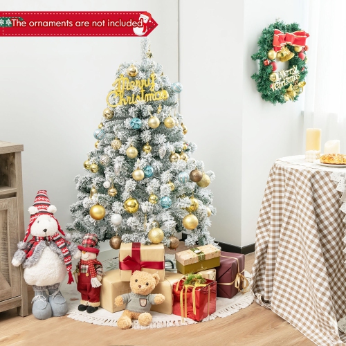 Gymax 4.5FT Pre-Lit Autoflocking Christmas Tree Flocked Tree w/ LED Lights