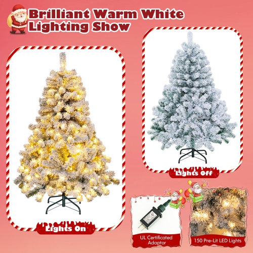 Gymax 4.5FT Pre-Lit Autoflocking Christmas Tree Flocked Tree w/ LED Lights