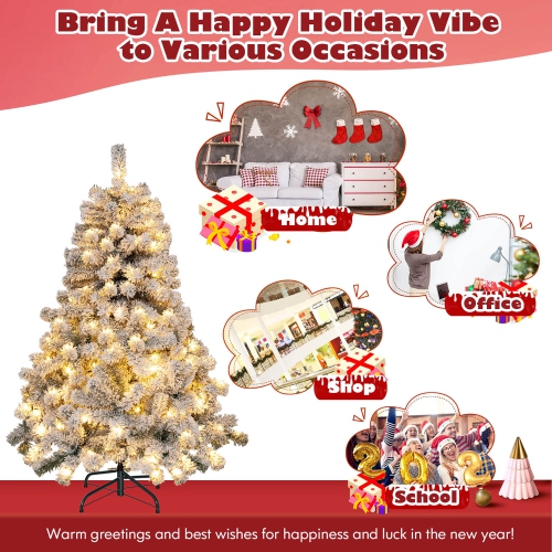 Gymax 4.5FT Pre-Lit Autoflocking Christmas Tree Flocked Tree w/ LED Lights