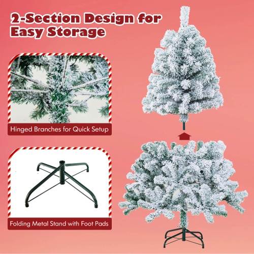 Gymax 4.5FT Pre-Lit Autoflocking Christmas Tree Flocked Tree w/ LED Lights
