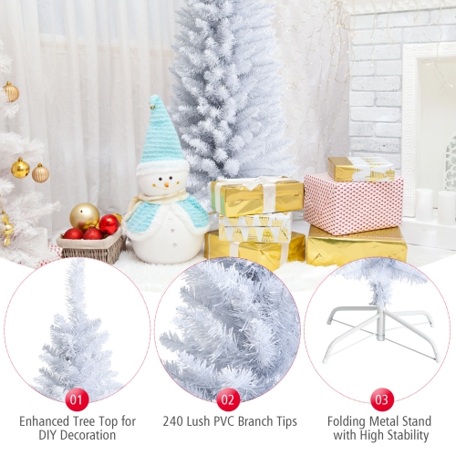 Topbuy 5FT Life-Like Slender White Christmas Tree Artificial Pencil Unlit Xmas Tree W/ Folding Metal Stand & sturdy PVC