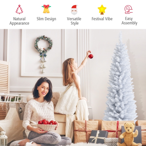 Topbuy 5FT Life-Like Slender White Christmas Tree Artificial Pencil Unlit Xmas Tree W/ Folding Metal Stand & sturdy PVC