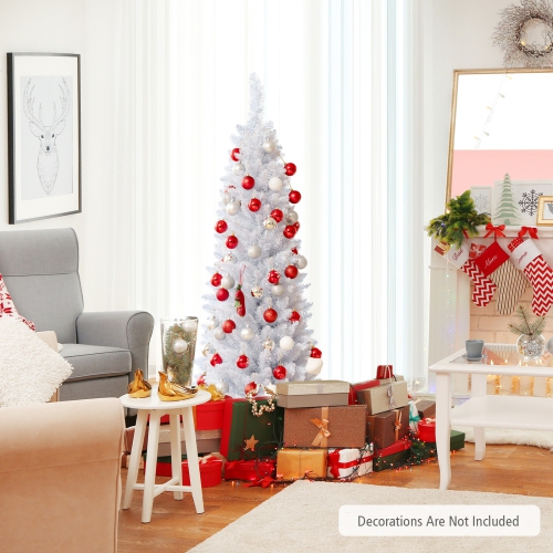 Topbuy 5FT Life-Like Slender White Christmas Tree Artificial Pencil Unlit Xmas Tree W/ Folding Metal Stand & sturdy PVC