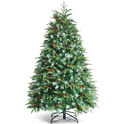 Topbuy 5ft Hinged Life-Like Christmas Tree W/ 250 LED Lights Pre-Lit Artificial Xmas Tree W/ 581 PE & PVC Leaves