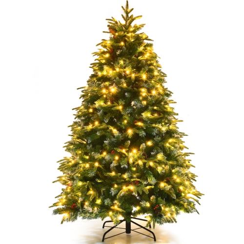 Topbuy 5ft Hinged Life-Like Christmas Tree W/ 250 LED Lights Pre-Lit Artificial Xmas Tree W/ 581 PE & PVC Leaves