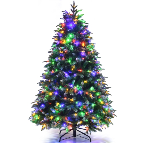Topbuy 5ft Hinged Life-Like Christmas Tree W/ 250 LED Lights Pre-Lit Artificial Xmas Tree W/ 581 PE & PVC Leaves