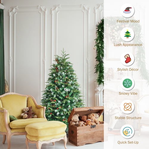 Topbuy 5ft Hinged Life-Like Christmas Tree W/ 250 LED Lights Pre-Lit Artificial Xmas Tree W/ 581 PE & PVC Leaves