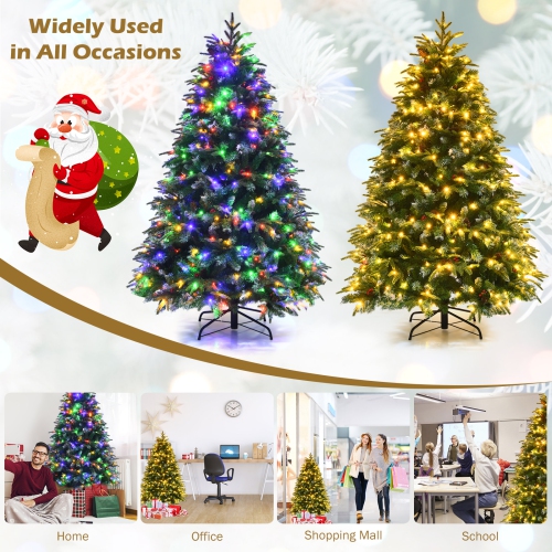 Topbuy 5ft Hinged Life-Like Christmas Tree W/ 250 LED Lights Pre-Lit Artificial Xmas Tree W/ 581 PE & PVC Leaves