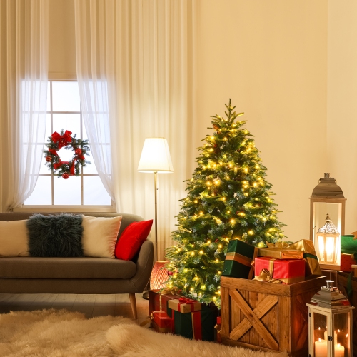 Topbuy 5ft Hinged Life-Like Christmas Tree W/ 250 LED Lights Pre-Lit Artificial Xmas Tree W/ 581 PE & PVC Leaves