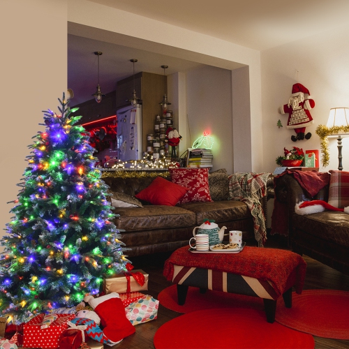 Topbuy 5ft Hinged Life-Like Christmas Tree W/ 250 LED Lights Pre-Lit Artificial Xmas Tree W/ 581 PE & PVC Leaves