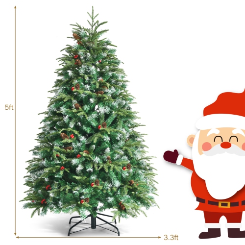 Topbuy 5ft Hinged Life-Like Christmas Tree W/ 250 LED Lights Pre-Lit Artificial Xmas Tree W/ 581 PE & PVC Leaves