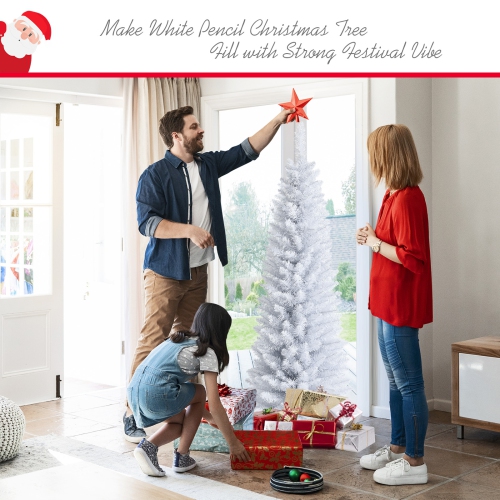 Topbuy 5FT Life-Like Slender White Christmas Tree Artificial Pencil Unlit Xmas Tree W/ Folding Metal Stand & sturdy PVC