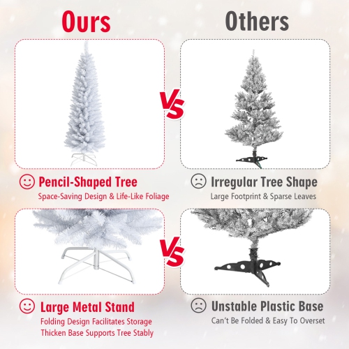 Topbuy 5FT Life-Like Slender White Christmas Tree Artificial Pencil Unlit Xmas Tree W/ Folding Metal Stand & sturdy PVC