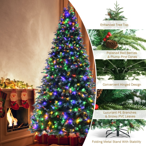Topbuy 5ft Hinged Life-Like Christmas Tree W/ 250 LED Lights Pre-Lit Artificial Xmas Tree W/ 581 PE & PVC Leaves